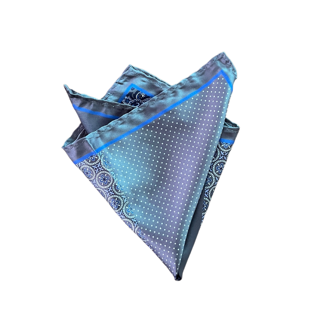 Grey & Blue Paisley Pocket Square