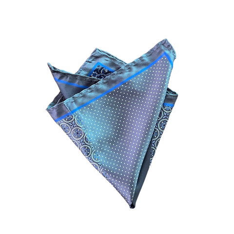 Grey & Blue Paisley Pocket Square