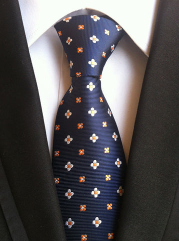 Geometric Orange and Blue Floral Regular Tie