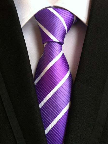 Violet and White Candy Striped Regular Tie