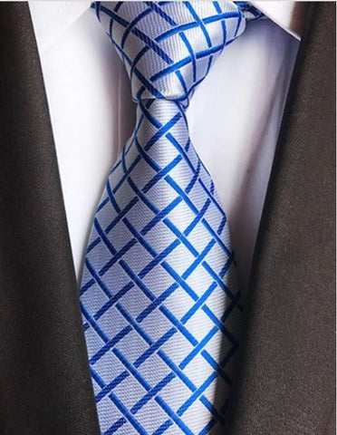 White & Blue Criss Cross Regular Tie