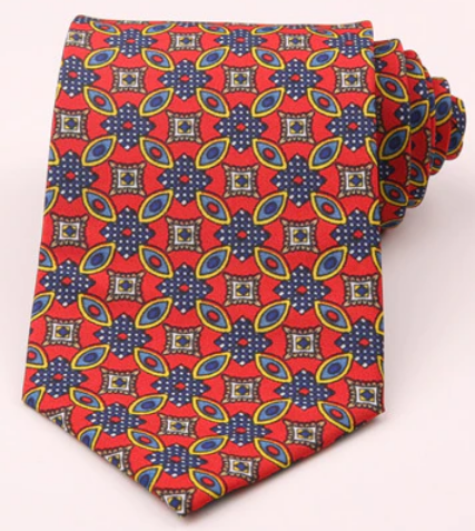 Classic Vintage Red, Blue & Yellow Regular Tie