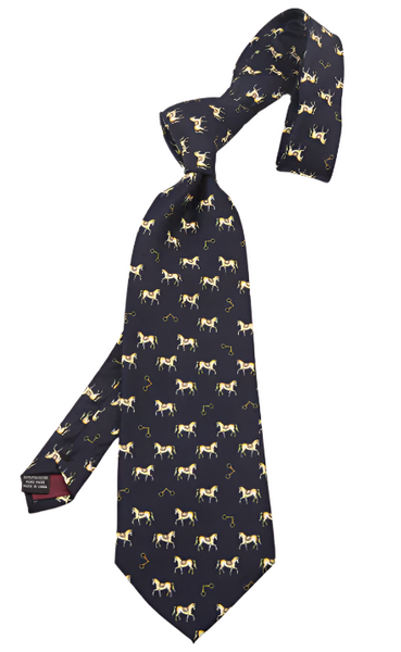 Saddled Horse/ Pony on Dark Blue Vintage Regular Tie