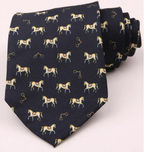 Saddled Horse/ Pony on Dark Blue Vintage Regular Tie