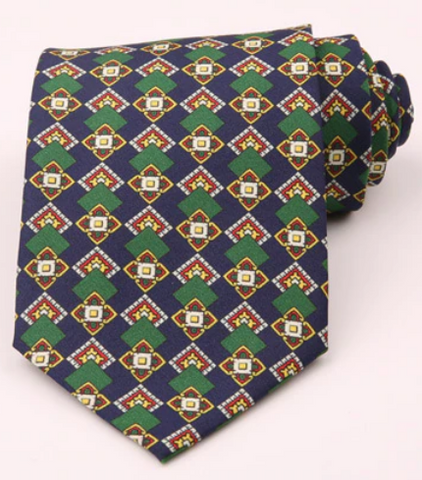 Abstract Green Square Design on Dark Blue Vintage Regular Tie