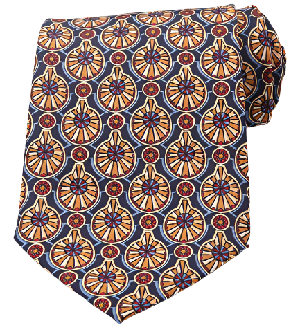 Classic Abstract Circular Design Dark Blue Vintage Regular Tie