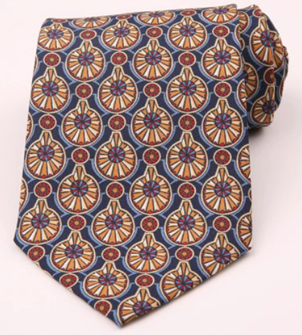 Classic Abstract Circular Design Dark Blue Vintage Regular Tie