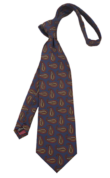 Classic Red & Light Green Paisleys on Dark Blue Vintage Regular Tie