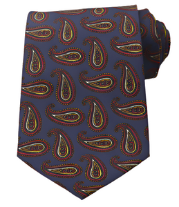 Classic Red & Light Green Paisleys on Dark Blue Vintage Regular Tie