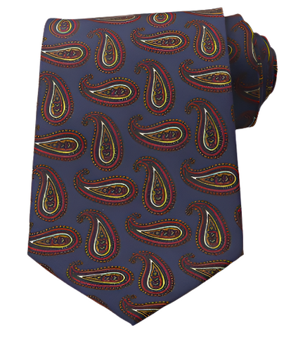 Classic Red & Light Green Paisleys on Dark Blue Vintage Regular Tie