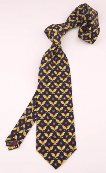 Yellow Autumn Leaves on Dark Blue Vintage Regular Tie