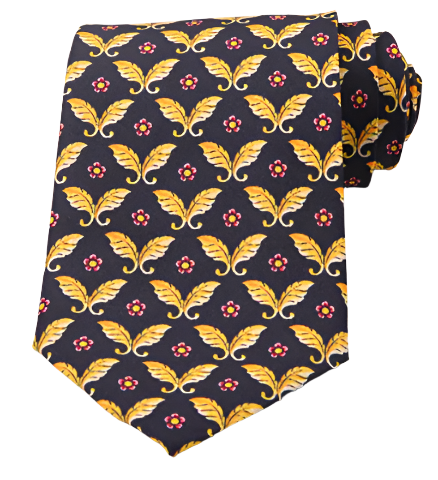 Yellow Autumn Leaves on Dark Blue Vintage Regular Tie