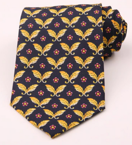 Yellow Autumn Leaves on Dark Blue Vintage Regular Tie