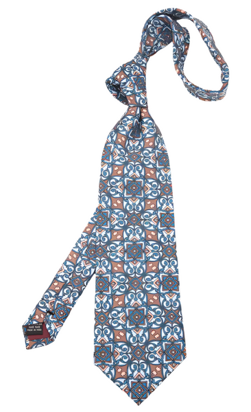 Blue & Bronze Mosaic Light Blue Vintage Regular Tie