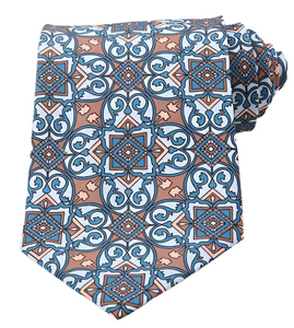 Blue & Bronze Mosaic Light Blue Vintage Regular Tie