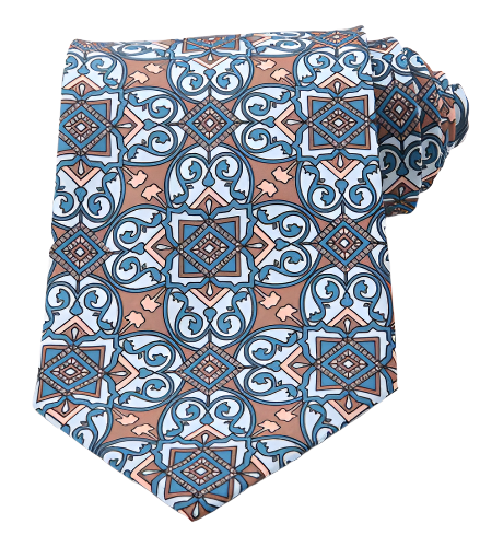 Blue & Bronze Mosaic Light Blue Vintage Regular Tie