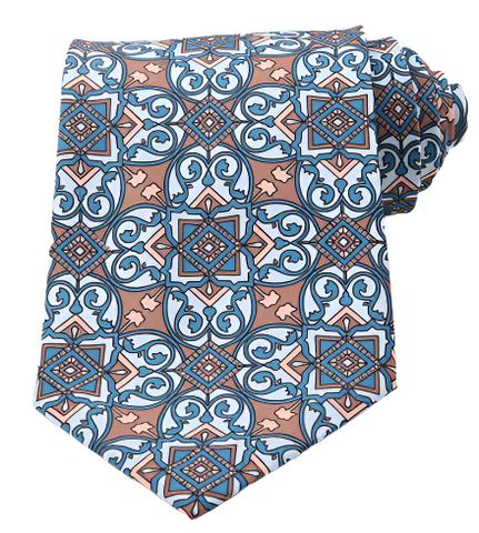 Blue & Bronze Mosaic Light Blue Vintage Regular Tie