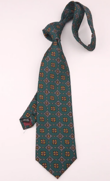 Classic Vintage Blue & Yellow Design on Green Regular Tie