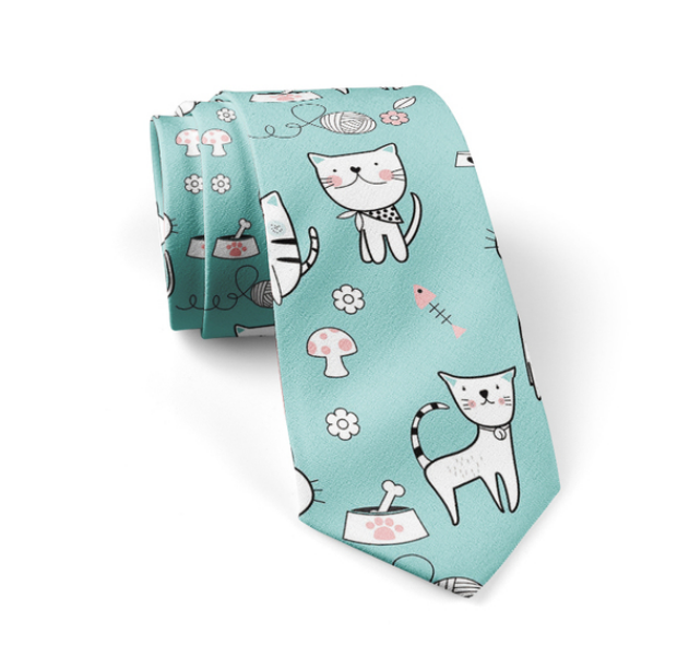 Purr-fect Cats Light Teal Cartoon Regular Tie