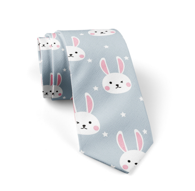 Funny Bunny Light Blue Cartoon Regular Tie