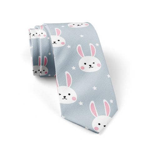 Funny Bunny Light Blue Cartoon Regular Tie