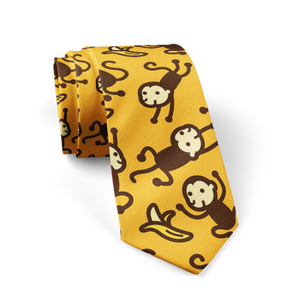 Monkey Business Yellow Cartoon Regular Tie