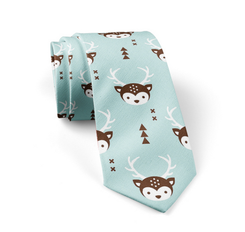 Oh Deer! Light Teal Cartoon Regular Tie