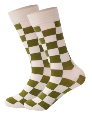 Olive Green & Beige Checks Socks
