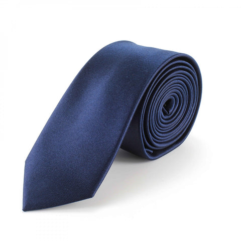 Navy Blue Plain Shiny Skinny Tie