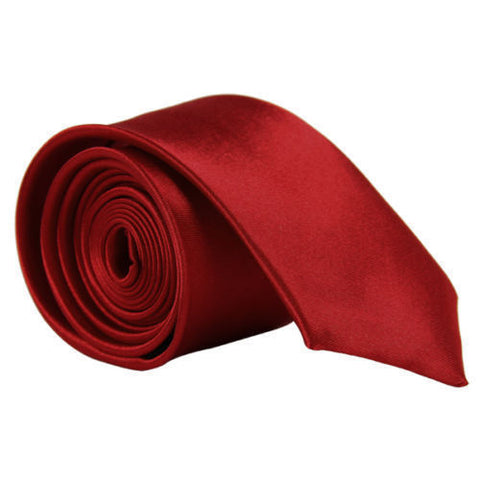 Wine Red Plain Shiny Skinny Tie