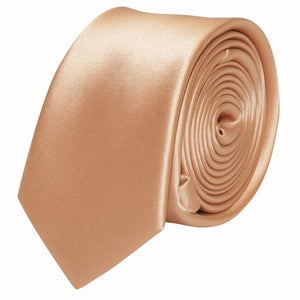 Champagne Peach Plain Shiny Skinny Tie