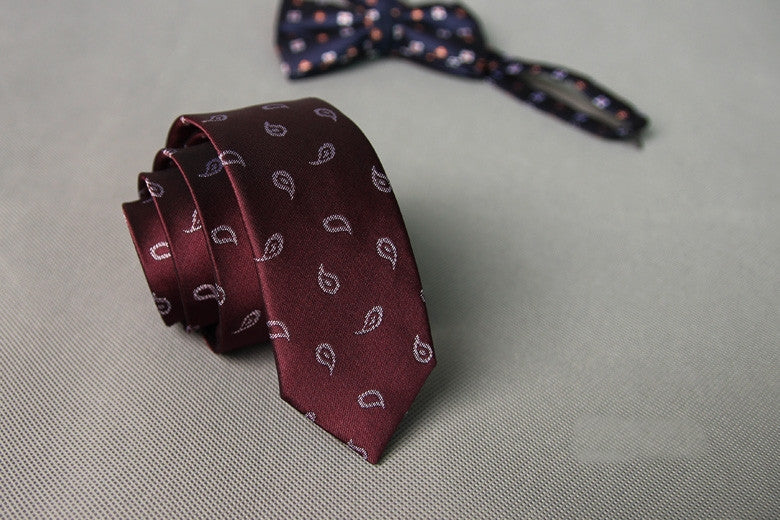 Maroon Minimal Paisley Skinny Tie