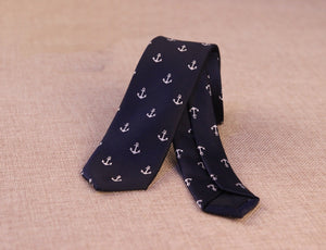 Navy Blue Anchor Skinny Tie