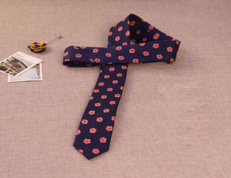 Peach Floral Printed Skinny Tie