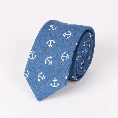 Light Blue Printed Anchor Skinny Tie