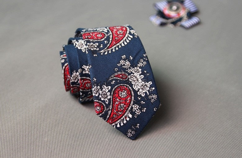 Blue and Red Paisley Skinny Tie