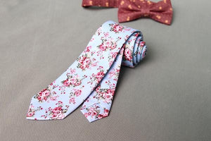 Light Blue and Pink Floral Skinny Tie