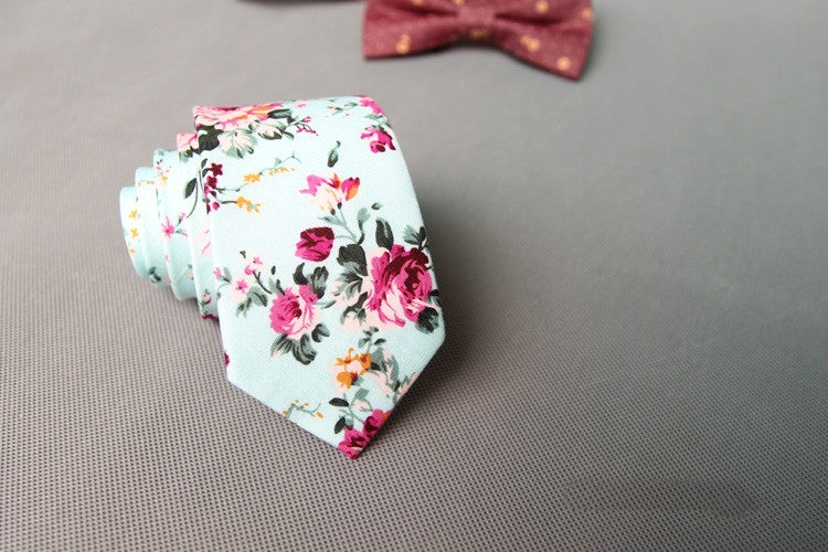 Baby Blue and Pink Floral Skinny Tie
