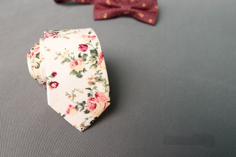 Light Cream Floral Skinny Tie