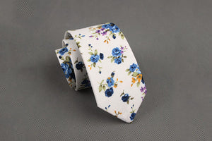 Light Blue and White Floral Skinny Tie