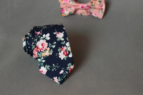 Dark Blue Floral Skinny Tie 1