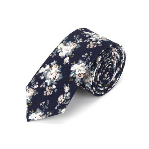 Dark Blue Floral Skinny Tie 2