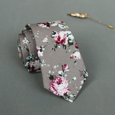 Grey Floral Skinny Tie