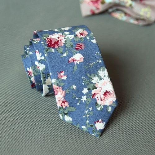 Greyish Blue Floral Skinny Tie