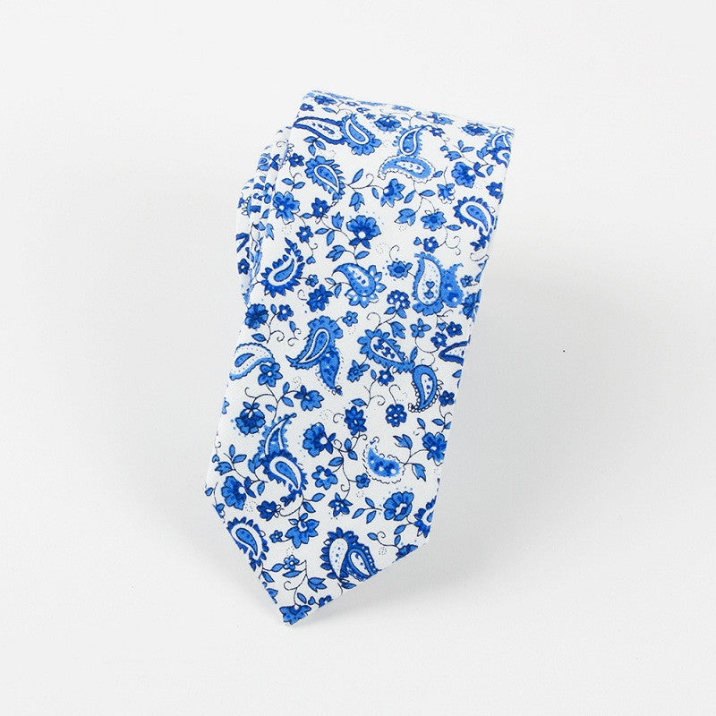 Blue & and White Paisley Skinny Tie
