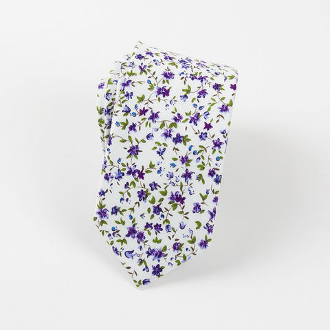 Purple & White Floral Skinny Tie