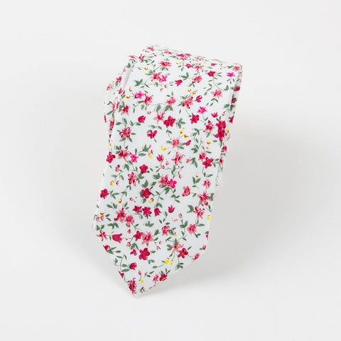 Pink & White Floral Skinny Tie
