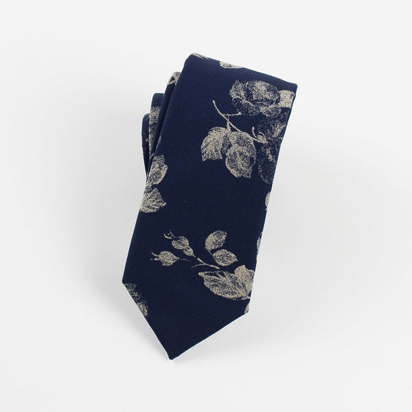 Vintage Dark Blue & Crimson Floral Skinny Tie