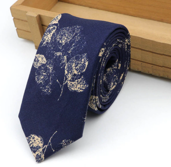 Vintage Dark Blue & Crimson Floral Skinny Tie