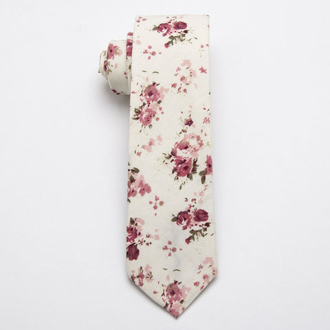Light Pastel Mauve & Red Floral Skinny Tie